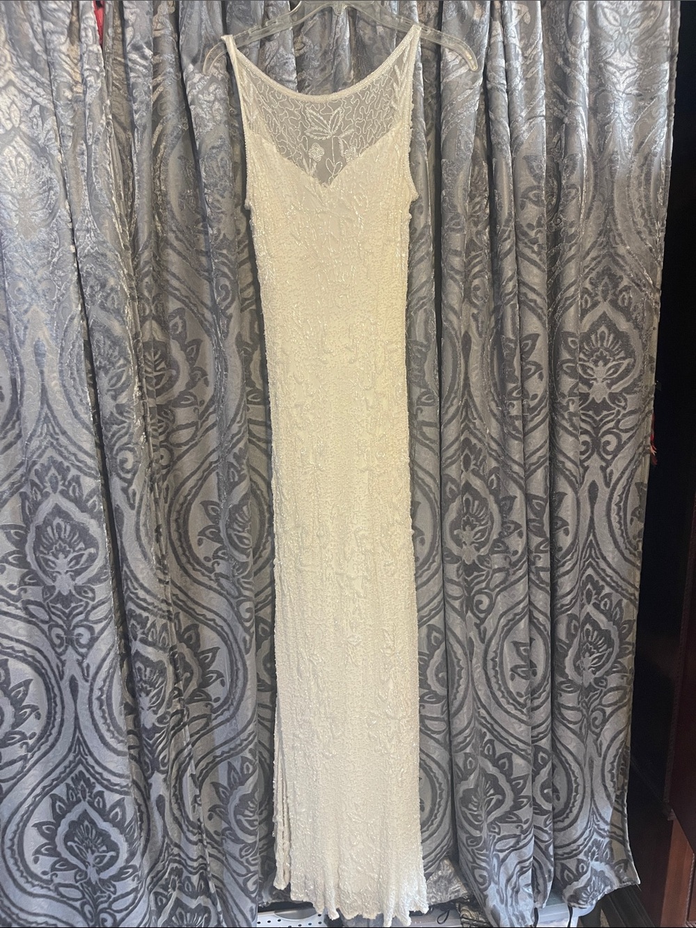Elegant Scala Ivory Beaded Slip Dress - Women's Formal Evening or Wedding Gown - Picture 3 of 13
